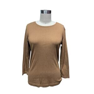 Bryn Walker Women's S T-Shirt Brown Long Sleeve Crewneck Cotton Tencel Top
